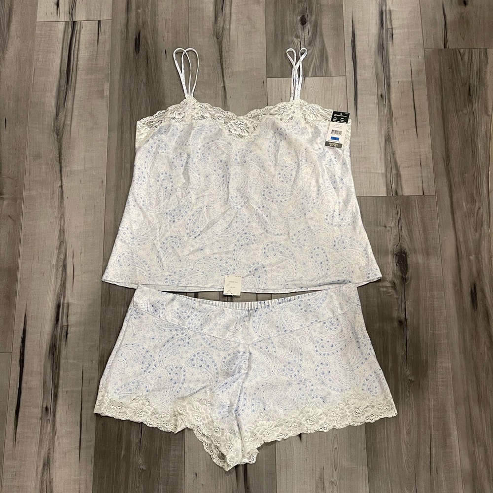Ralph Lauren Women's Blue Lace Trim
Print Sleeveless Cami Pajama Set XL